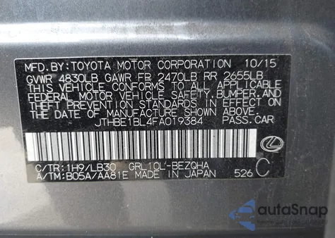 2015 Lexus Gs 350 from USA, damaged, VIN JTHBE1BL4FA019384